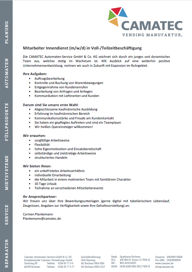 Stellenausschreibung Innendienst